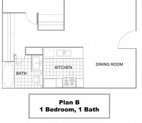 1 bedroom floor plan at Casa De Oro Apartments, Torrance