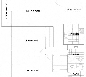 2 bedroom floor plan at Casa De Oro Apartments, Torrance, CA 90505
