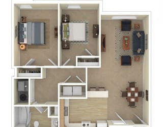 a bedroom floor plan with a living room and a dining room