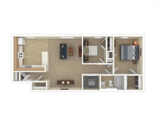a bedroom floor plan with a bathroom and a living room