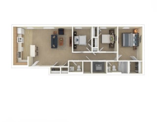 a bedroom floor plan with furniture and a living room