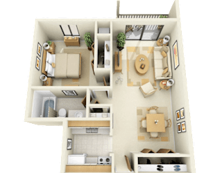 1 Bed 1 Bath Floor Plan at Eastwood Village Apartments, Clinton Township, MI 48035