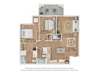 2 Bed Floor Plan at 67 Flats, Glendale