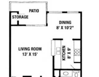 A black and white image of a floor plan for a small house.
