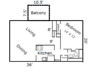 floor plan for the 1 bedroom unit 720 sqft