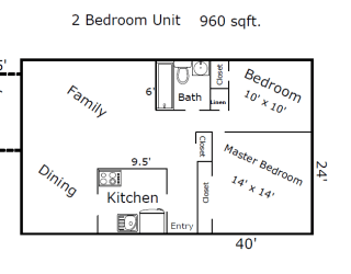 a floor plan of the 2 bedroom unit