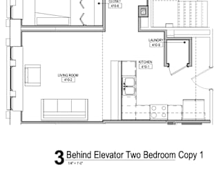 A drawing of a floor plan for a two bedroom apartment.