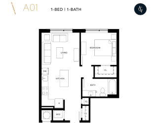 a floor plan of a 1 bedroom apartment