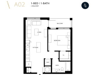a floor plan of a 1 bedroom apartment