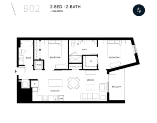 a floor plan of a 1 bedroom floor plan with a bathroom and a balcony