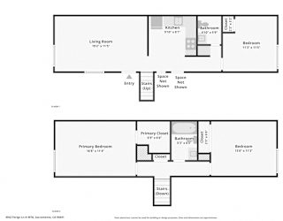 A floor plan of a home with two bedrooms, a living room, and a bathroom.