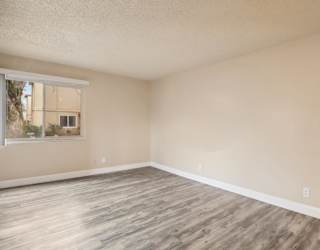 Empty room with wooden flooring and a window.