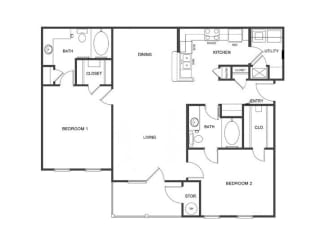 B1 (Traditional) Floor Plan at Island Park Apartments in Shreveport, Louisiana, LA