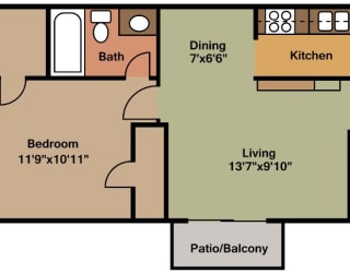 A1 Floor Plan at 600 Baylor Apartments in Longview, Texas, TX