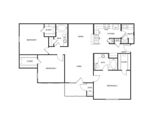 C1 (Corporate) Floor Plan at Island Park Apartments in Shreveport, Louisiana, LA