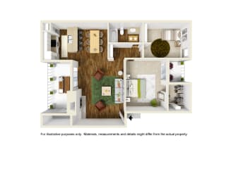 B1 3D plus floor plan of Montfort Crossing in Dallas, TX