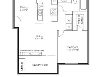 Floor Plan C with one bed and one bath at Wind River Crossing in Austin, TX