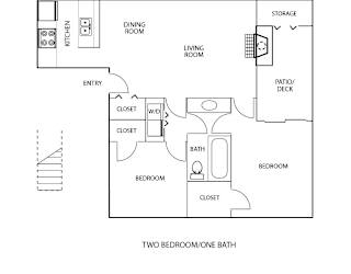 B1 floor plan, 2 bedroom and 1 bath, 890 square feet, at Preston Oaks apartments in Dallas, TX