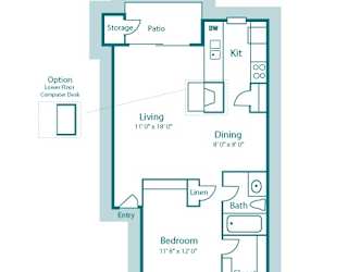 A3 floor plan, 675sqft, 1 bed, 1 bath, at Westdale Creek apartments in Austin, TX