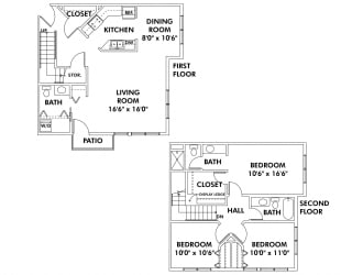 Floor Plan E1 - 3 Bedroom Townhome