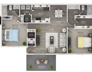 Palmetto Floor Plan at Edgemont Apartments, PRG Real Estate, Greenville, South Carolina