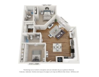B3 Floor Plan at The Waterford At Rocketts Landing Apartments, PRG Real Estate, Virginia
