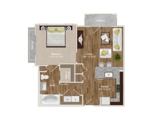 1 Bedroom and 1 Bathroom space with 2 balconies at Park at Rialto Apartments, Texas
