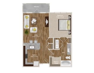1 Bedroom and 1 Bathroom with a single large balcony at Park at Rialto Apartments, Texas, 78257