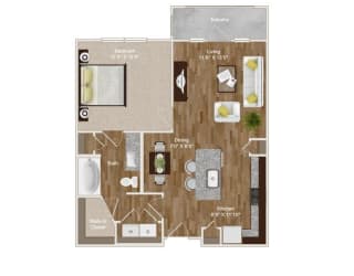 1 Bedroom and 1 Bathroom with kitchen island and a large balcony at Park at Rialto Apartments, San Antonio, TX 78257