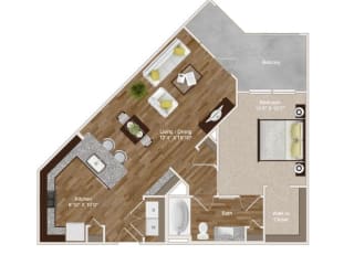 Corner Apartment 1 Bedroom and 1 Bathroom with wrap around balcony at Park at Rialto Apartments, San Antonio, TX
