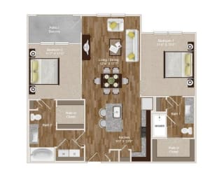 2 Bedroom and 2 Bathroom with individual walk-in closets and a balcony at Park at Rialto Apartments, San Antonio, TX 78257