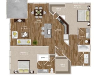 2 Bedroom and 2 Bathroom with kitchen island and large patio at Park at Rialto Apartments, Texas, 78257