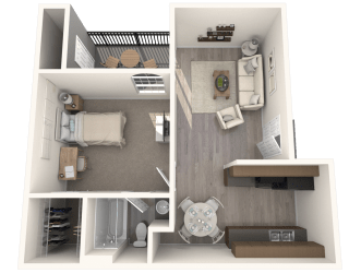 1 Bedroom 1 Bathroom Floor Plan at Oaks of Westlakes Apartments, Texas, 78245