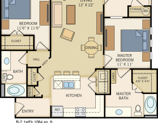 B-2 Floor Plan at Legacy Creekside Apartments, Texas
