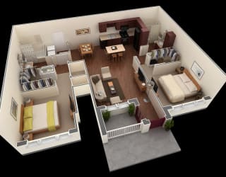 2 bed 2 bath floor plan A at Overlook at Stone Oak Park Apartments, San Antonio, Texas