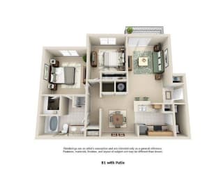 2 bedroom 1 bathroom patio balcony floor plan Estancia apartments for rent Tulsa Oklahoma
