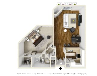 1 bed 1 bath 1A Floor Plan at Burton, Los Angeles, California