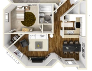 2 bed 2 bath 2A2 Floor Plan at Burton, California, 90048