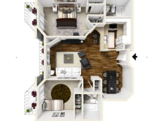 2 bed 2 bath 2A Floor Plan at Burton, Los Angeles, California