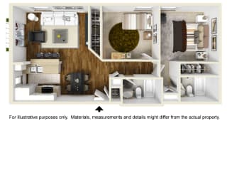 2 Bedroom 2 Bathroom Floor Plan B 863 Sq. Ft. at Waterstone at Metro, Los Angeles, CA, 90034