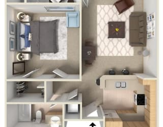 1 bed 1 bath floor plan F at Nobel Court, California