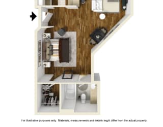 Studio 1 bath SA Floor Plan at Burton, Los Angeles, CA