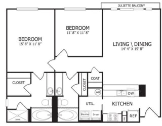 The Zeppelin Floor Plan at The Maywood, Oklahoma City, 73104