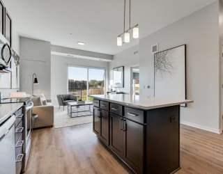 1 bedroom luxury apartment kitchen and living area in Woodbury MN 55125