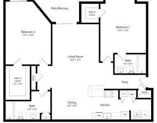 the 2-bedroom Eagle View floorplan at the Eagle Run Apartments in West Omaha, NE