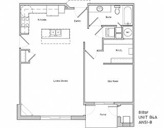 Wiltshire one bedroom one bathroom floor plan at The Flats at 84