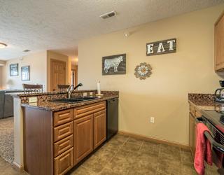 a kitchen with a sink and a counter top