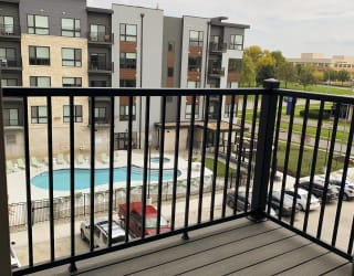 Exterior balcony off of the living quarters in the Peace floorplan at Haven at Uptown