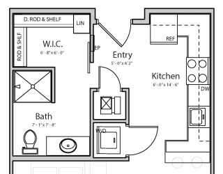 Nest (A2.2) studio one bathroom at Haven at Uptown