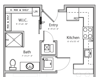 Nest (A2.1) studio one bathroom at Haven at Uptown